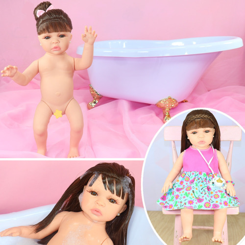 Boneca Bebê Reborn Pode Dar Banho Com Vários Acessórios